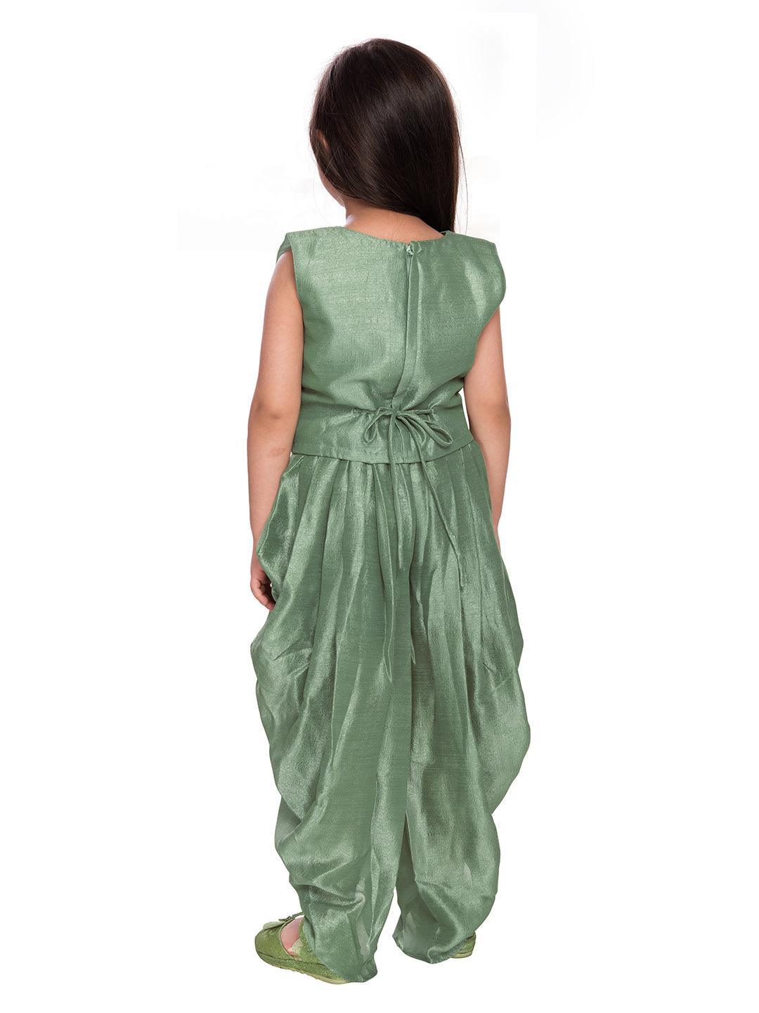 Green Coloured solid Top with Dhoti Pants For Girls - Betty Ethnic India - Dhoti Sets - Betty Girls Wear Online