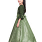 Green Floral Jacquard Simple Gown For Girls - Betty Ethnic India - Gown - Betty Girls Wear Online