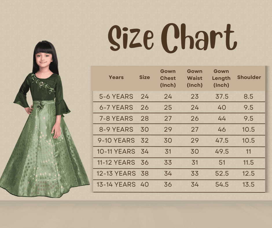 Green Floral Jacquard Simple Gown For Girls - Betty Ethnic India - Gown - Betty Girls Wear Online