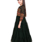 Green Georgette Embroidered Maxi Fit & Flared Dress With Embellished Jacket Styled Gown For Girls - Betty Ethnic India - Gown - Betty Girls Wear Online