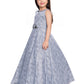 Grey & Black Floral Embellished Imported Net Gown For Girls - Betty Ethnic India - Gown - Betty Girls Wear Online