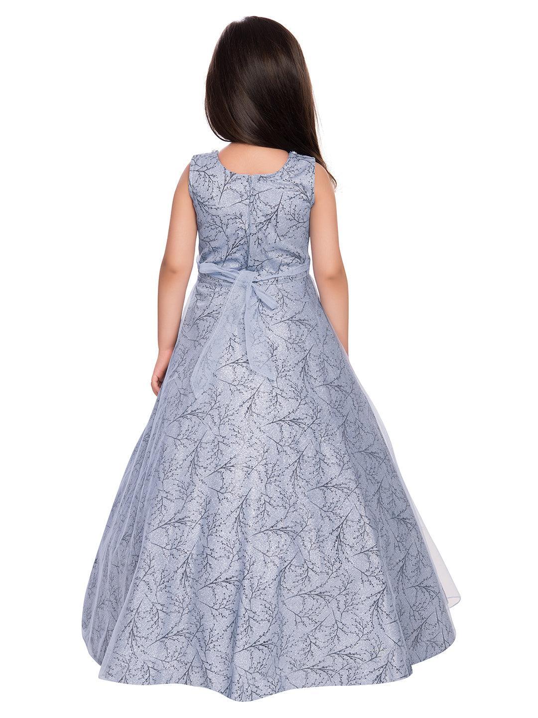 Grey & Black Floral Embellished Imported Net Gown For Girls - Betty Ethnic India - Gown - Betty Girls Wear Online