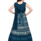 Peacock Blue Coloured Pleated Fabric Saree Style Gown For Girls - Betty Ethnic India - Gown - Betty Girls Wear Online