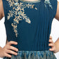 Peacock Blue Coloured Pleated Fabric Saree Style Gown For Girls - Betty Ethnic India - Gown - Betty Girls Wear Online