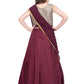 Wine Coloured Saree Styled Dupatta Pattern Gown For Girls - Betty Ethnic India - Gown - Betty Girls Wear Online