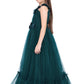 Peacock Blue Coloured Imported Net One Side Shoulder Pattern Gown For Girls - Betty Ethnic India - Gown - Betty Girls Wear Online