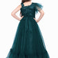 Peacock Blue Coloured Imported Net One Side Shoulder Pattern Gown For Girls - Betty Ethnic India - Gown - Betty Girls Wear Online