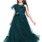 Peacock Blue Coloured Imported Net One Side Shoulder Pattern Gown For Girls - Betty Ethnic India - Gown - Betty Girls Wear Online