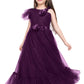 Wine Coloured Imported Net One Side Shoulder Pattern Gown For Girls - Betty Ethnic India - Gown - Betty Girls Wear Online