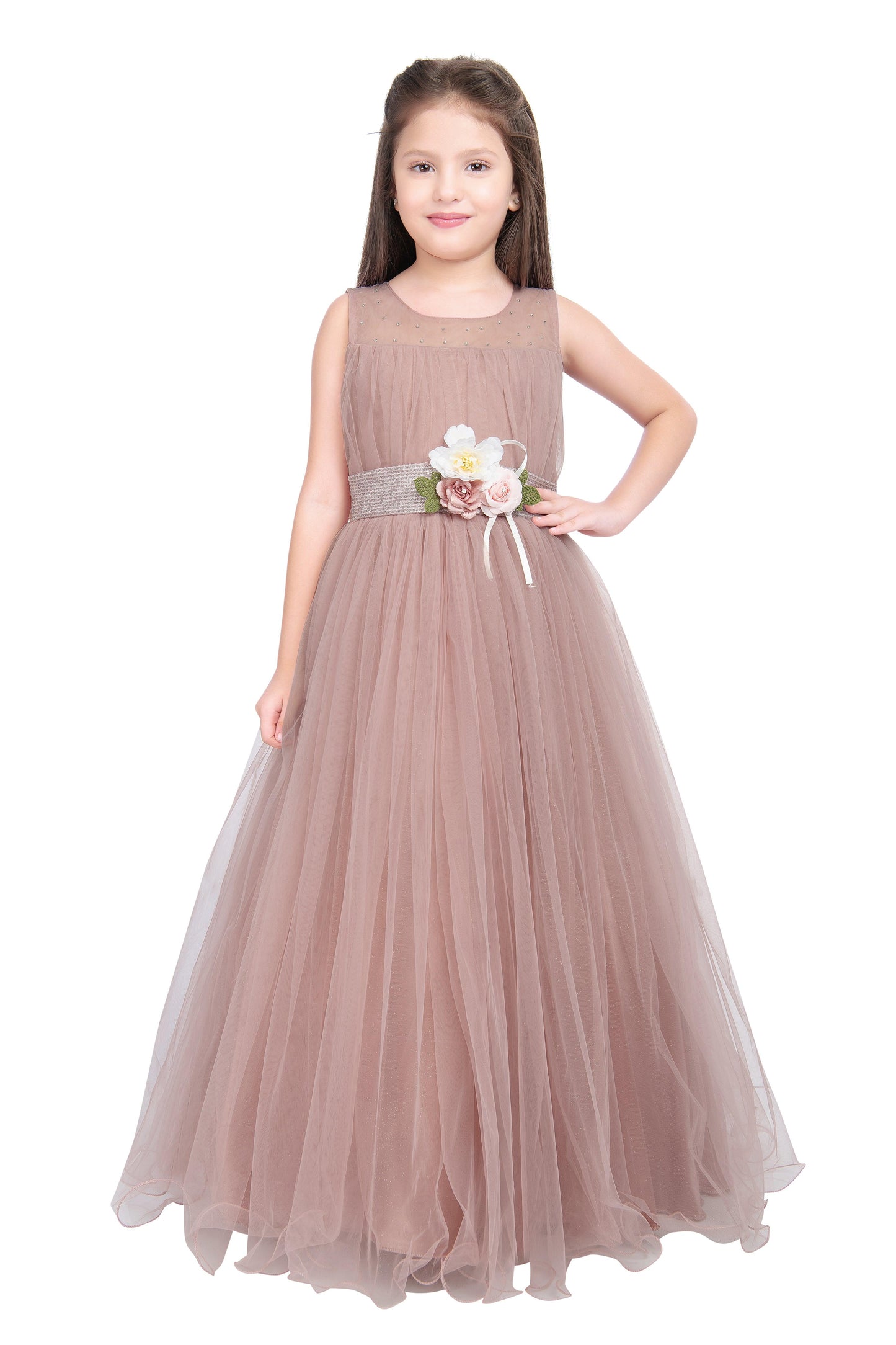 Orchid Coloured Simple Imported Net Gown For Girls - Betty Ethnic India - Gown - Betty Girls Wear Online