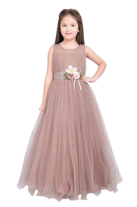 Orchid Coloured Simple Imported Net Gown For Girls - Betty Ethnic India - Gown - Betty Girls Wear Online