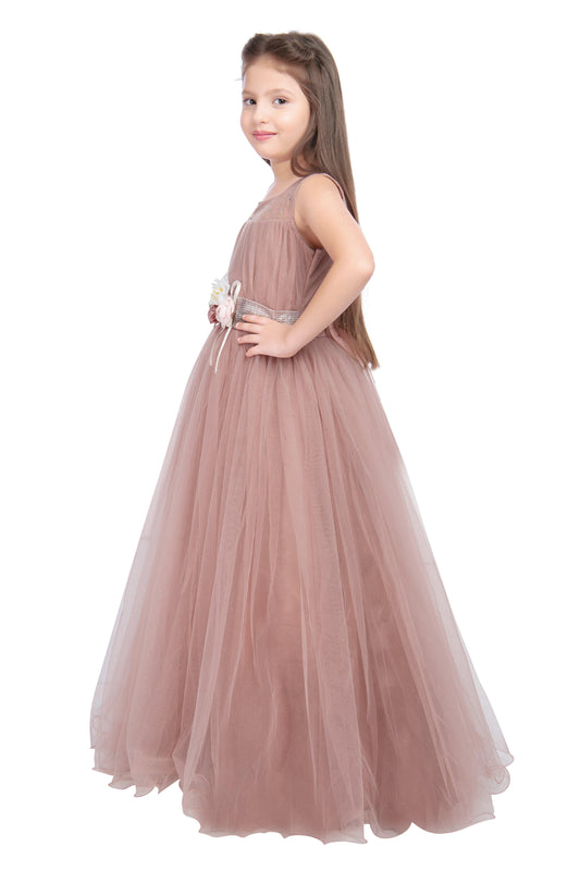 Orchid Coloured Simple Imported Net Gown For Girls - Betty Ethnic India - Gown - Betty Girls Wear Online