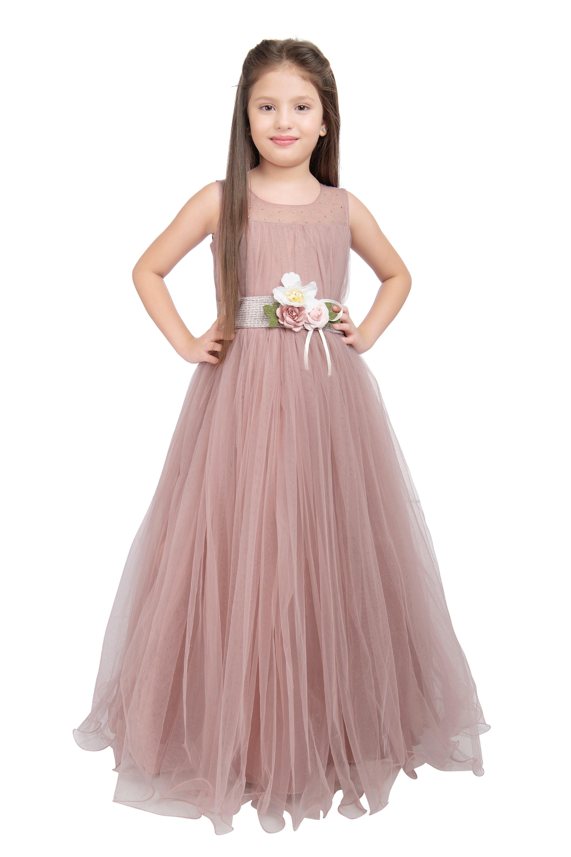 Orchid Coloured Simple Imported Net Gown For Girls - Betty Ethnic India - Gown - Betty Girls Wear Online