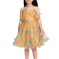Lemon & Green Floral Embroidered Imported Net Party Wear Frock For Girls - Betty Ethnic India - Frock - Betty Girls Wear Online