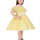 Lemon Coloured Imported Net Simple Design Off Shoulder Pattern Party Wear Frock For Girls - Betty Ethnic India - Frock - Betty Girls Wear Online