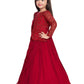 Maroon Coloured Embellished Georgette Saree Style Gown For Girls - Betty Ethnic India - Gown - Betty Girls Wear Online