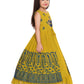 Mustard and Green Ethnic Motifs Embellished Georgette Jacket Styled Gown For Girls - Betty Ethnic India - Gown - Betty Girls Wear Online
