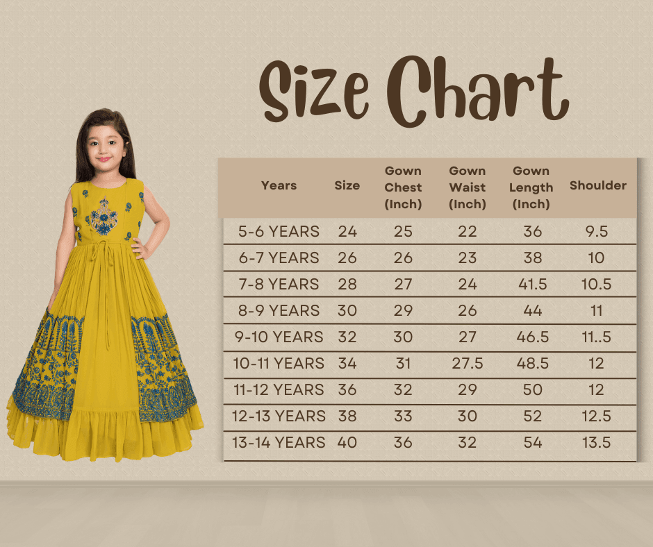 Mustard and Green Ethnic Motifs Embellished Georgette Jacket Styled Gown For Girls - Betty Ethnic India - Gown - Betty Girls Wear Online