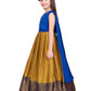 Mustard Coloured Floral Silk Dupatta Styled Gown For Girls - Betty Ethnic India - Gown - Betty Girls Wear Online