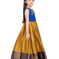 Mustard Coloured Floral Silk Dupatta Styled Gown For Girls - Betty Ethnic India - Gown - Betty Girls Wear Online