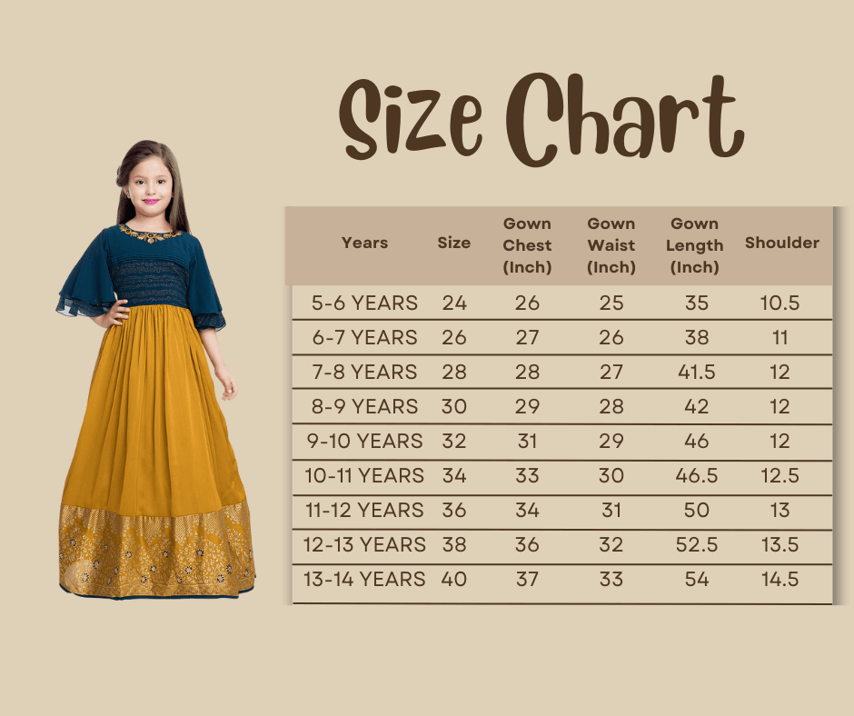 Mustard Coloured Georgette Bell Sleeve Styled Gown For Girls - Betty Ethnic India - Gown - Betty Girls Wear Online