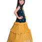 Mustard Coloured Gown And Blue Coloured Jacket Floral Chinon Fit & Flare Gown For Girls - Betty Ethnic India - Gown - Betty Girls Wear Online