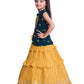 Mustard Coloured Gown And Blue Coloured Jacket Floral Chinon Fit & Flare Gown For Girls - Betty Ethnic India - Gown - Betty Girls Wear Online