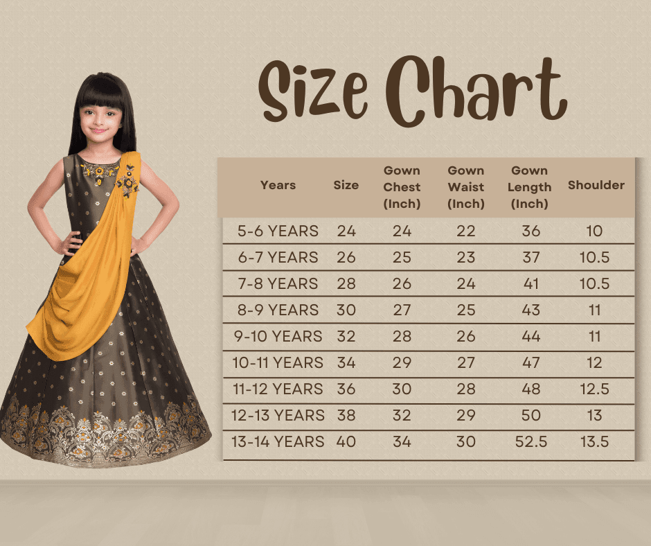 Mustard Yellow & Brown Embellished Broket Gown With Dupatta Style Gown For Girls - Betty Ethnic India - Gown - Betty Girls Wear Online