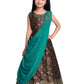 Mustard Yellow & Brown Embellished Broket Gown With Dupatta Style Gown For Girls - Betty Ethnic India - Gown - Betty Girls Wear Online