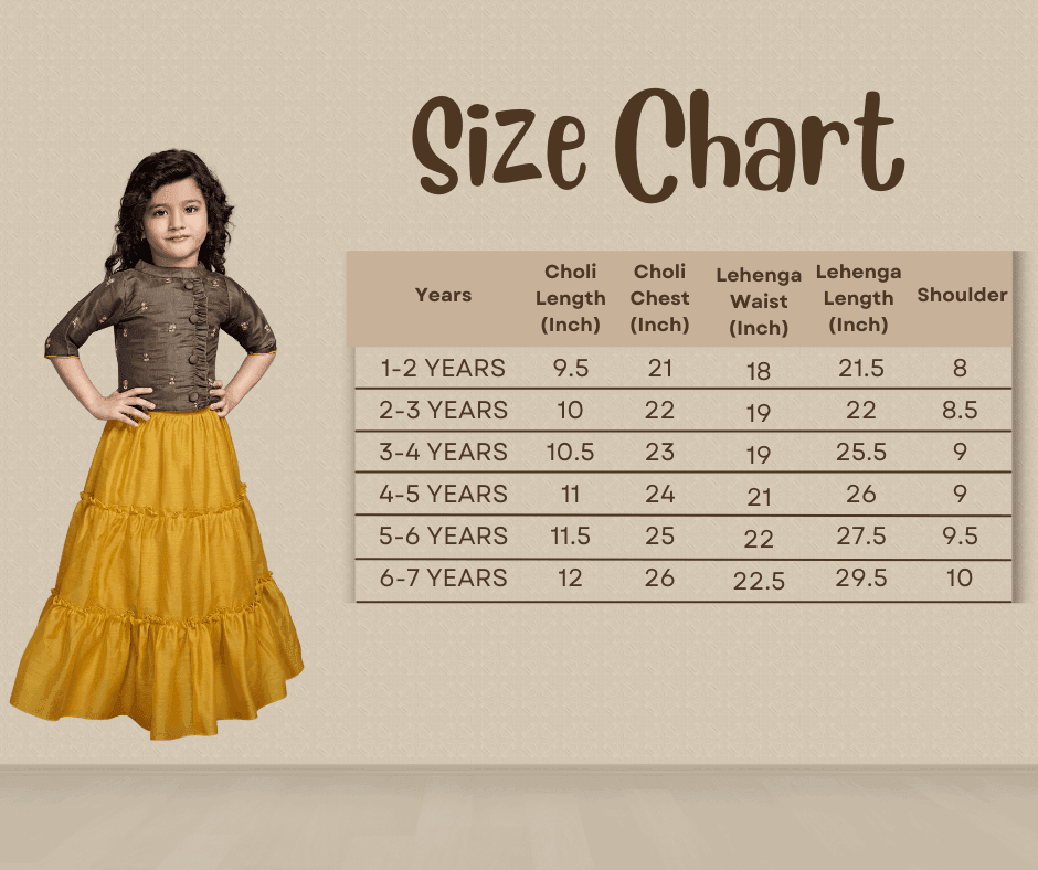 Mustard Yellow & Brown Embellished Ready To Wear Lehenga & Choli For Girls - Betty Ethnic India - Saris & Lehengas - Betty Girls Wear Online