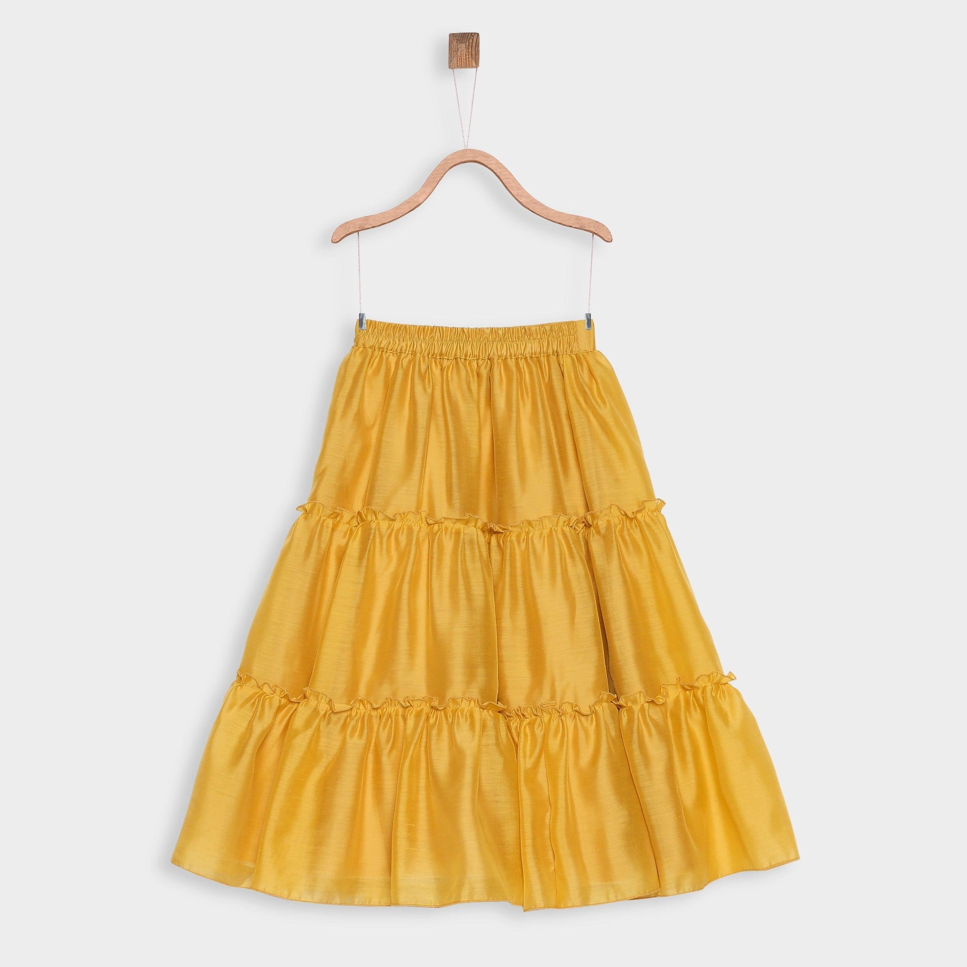 Mustard Yellow & Brown Embellished Ready To Wear Lehenga & Choli For Girls - Betty Ethnic India - Saris & Lehengas - Betty Girls Wear Online