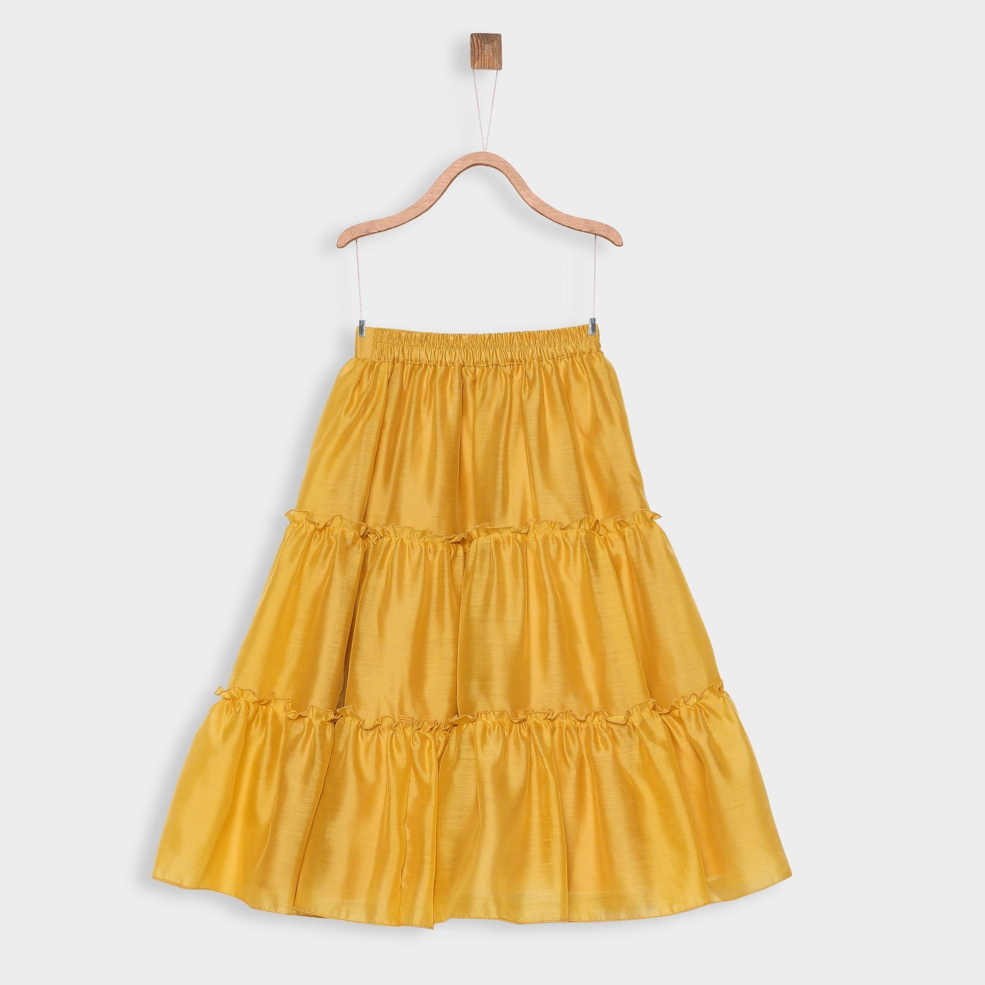 Mustard Yellow & Brown Embellished Ready To Wear Lehenga & Choli For Girls - Betty Ethnic India - Saris & Lehengas - Betty Girls Wear Online
