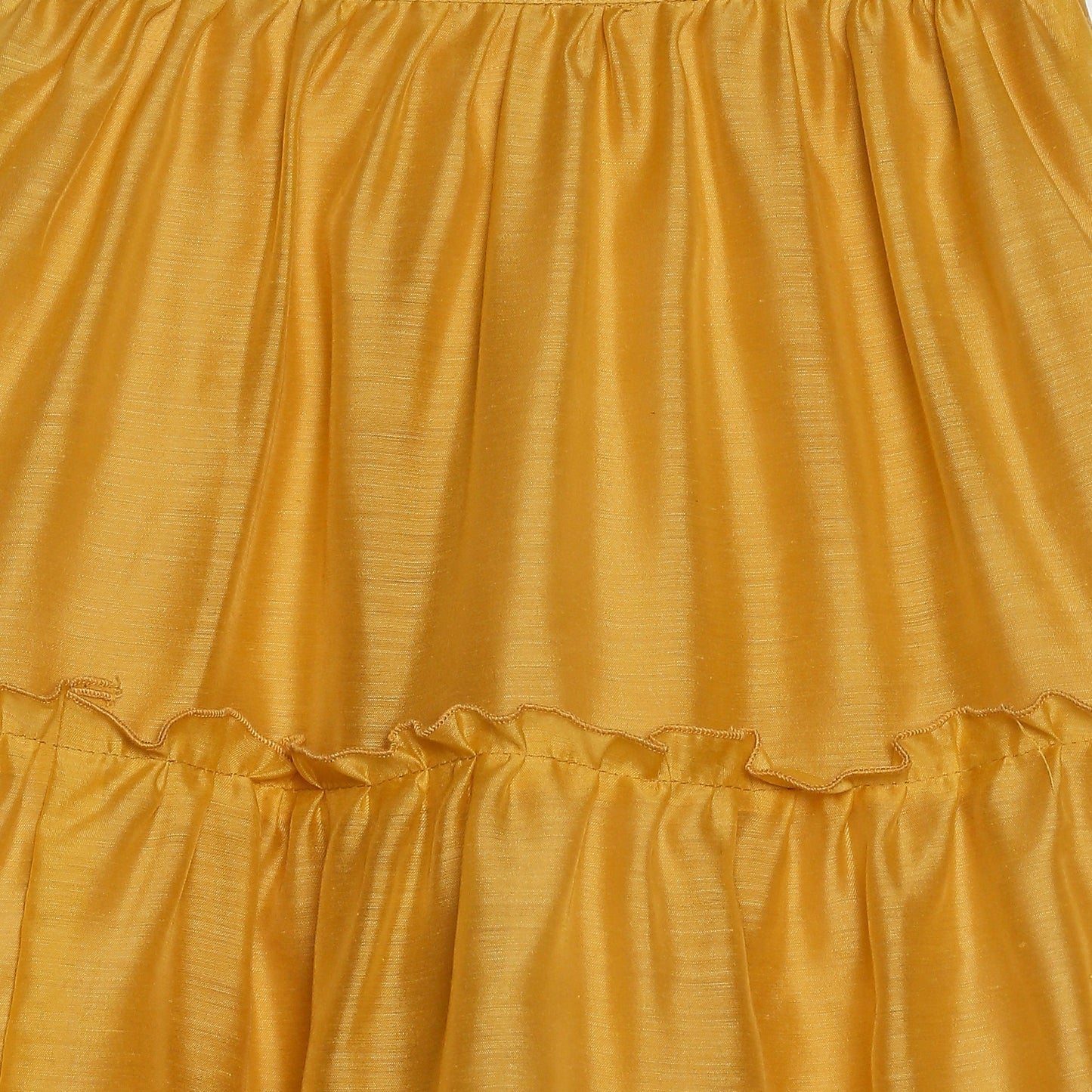 Mustard Yellow & Brown Embellished Ready To Wear Lehenga & Choli For Girls - Betty Ethnic India - Saris & Lehengas - Betty Girls Wear Online