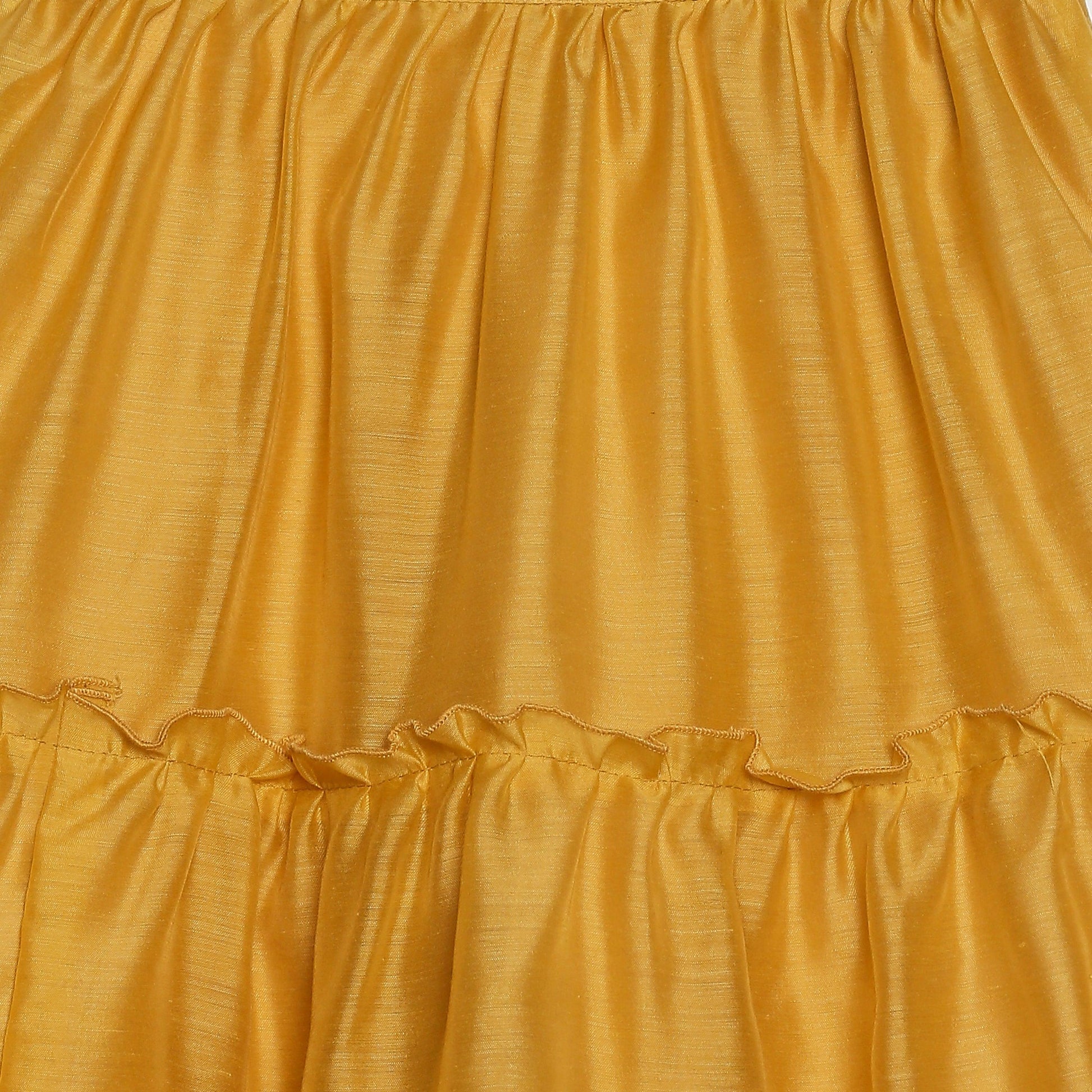 Mustard Yellow & Brown Embellished Ready To Wear Lehenga & Choli For Girls - Betty Ethnic India - Saris & Lehengas - Betty Girls Wear Online