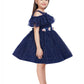Navy Blue Coloured Imported Net Simple Design Off Shoulder Pattern Party Wear Frock For Girls - Betty Ethnic India - Frock - Betty Girls Wear Online