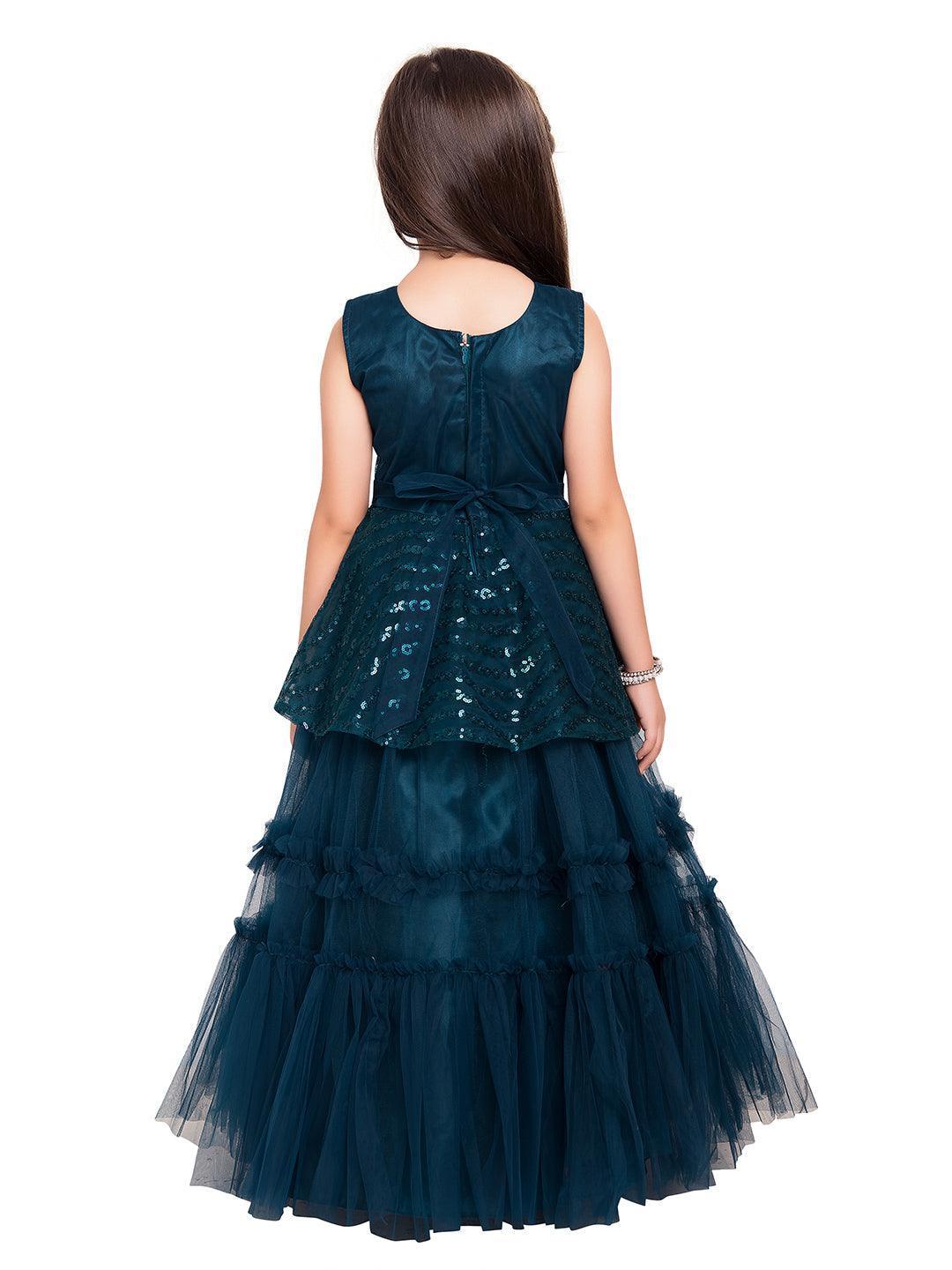 Orchid Coloured Embellished Peplum Styled Imported Net Gown For Girls - Betty Ethnic India - Gown - Betty Girls Wear Online