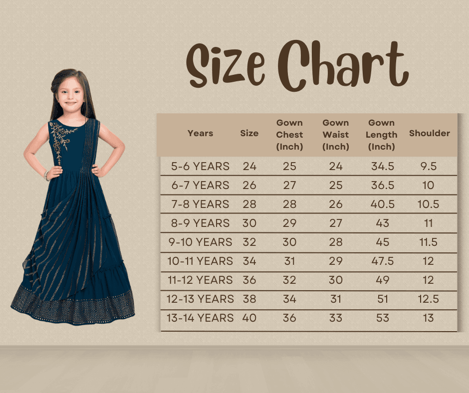 Peacock Blue Embellished Georgette Gown For Girls - Betty Ethnic India - Gown - Betty Girls Wear Online