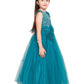 Peacock Blue Embellished Net Gown For Girls - Betty Ethnic India - Gown - Betty Girls Wear Online