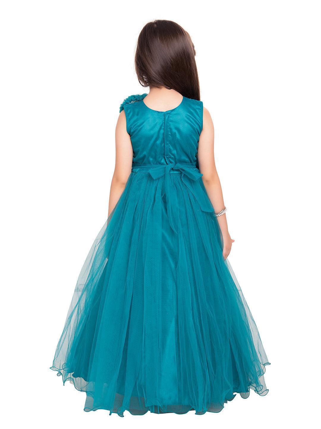 Peacock Blue Embellished Net Gown For Girls - Betty Ethnic India - Gown - Betty Girls Wear Online