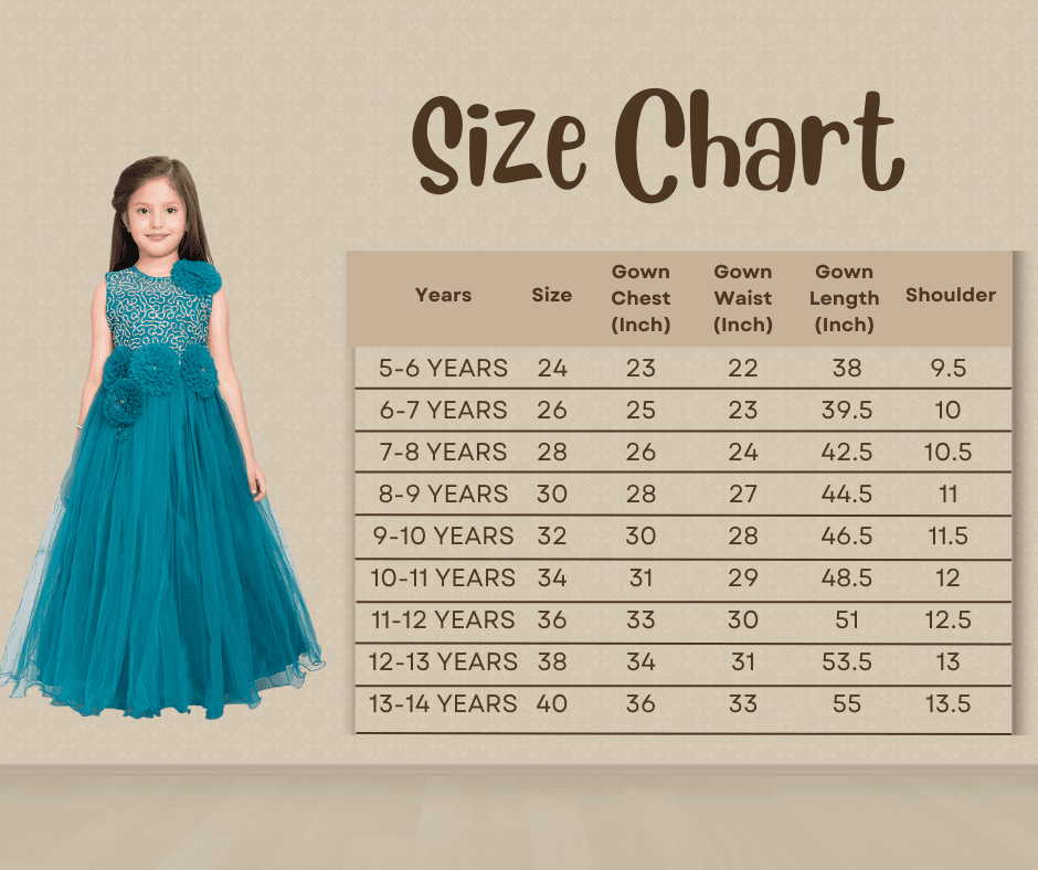 Peacock Blue Embellished Net Gown For Girls - Betty Ethnic India - Gown - Betty Girls Wear Online