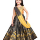 Pink & Gold Coloured Sleeveless Embellished Yoke Party Gown For Girls With Dupatta - Betty Ethnic India - Gown - Betty Girls Wear Online