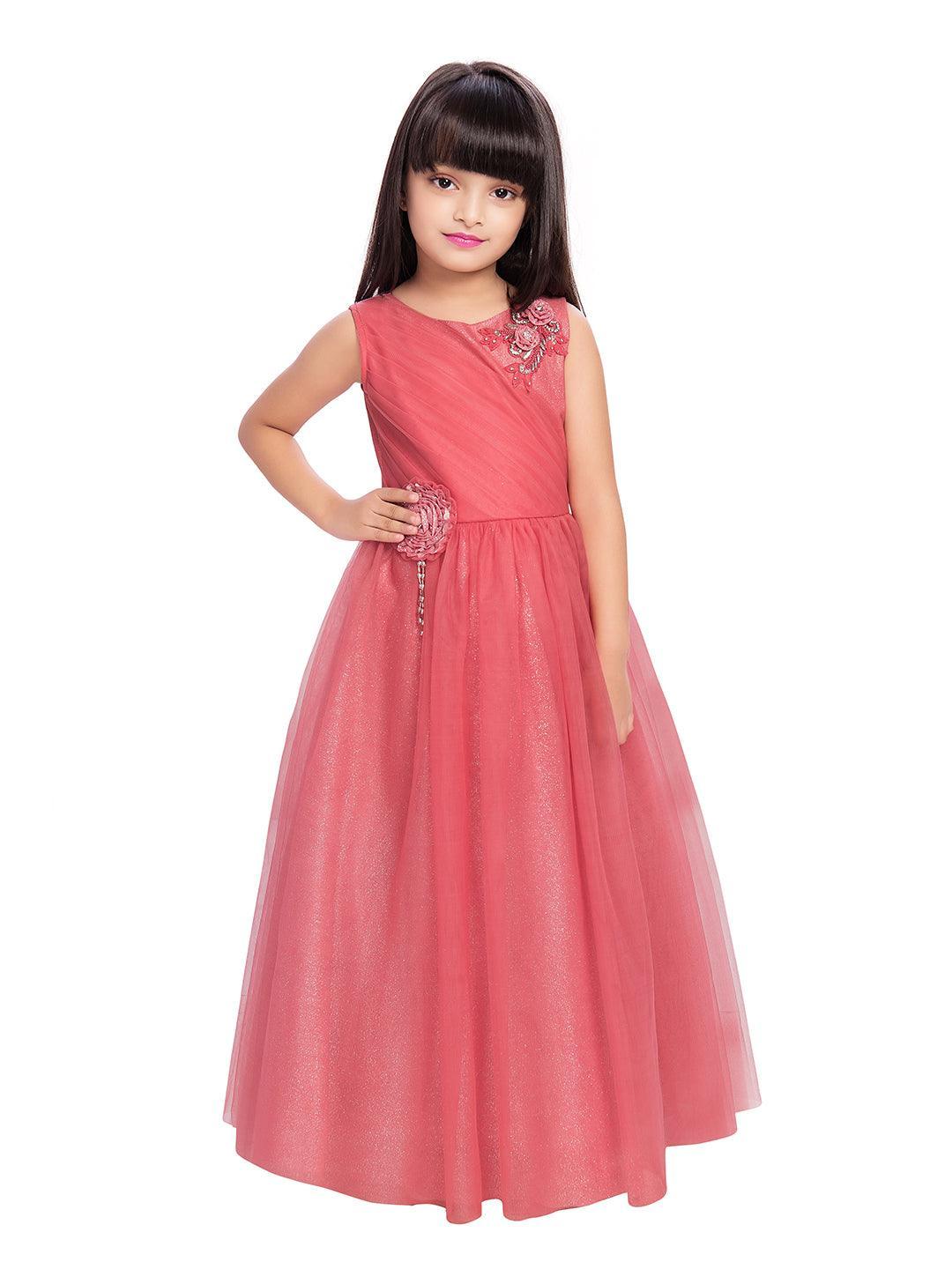 Pink Coloured Net Simple Design Gown For Girls - Betty Ethnic India - Gown - Betty Girls Wear Online