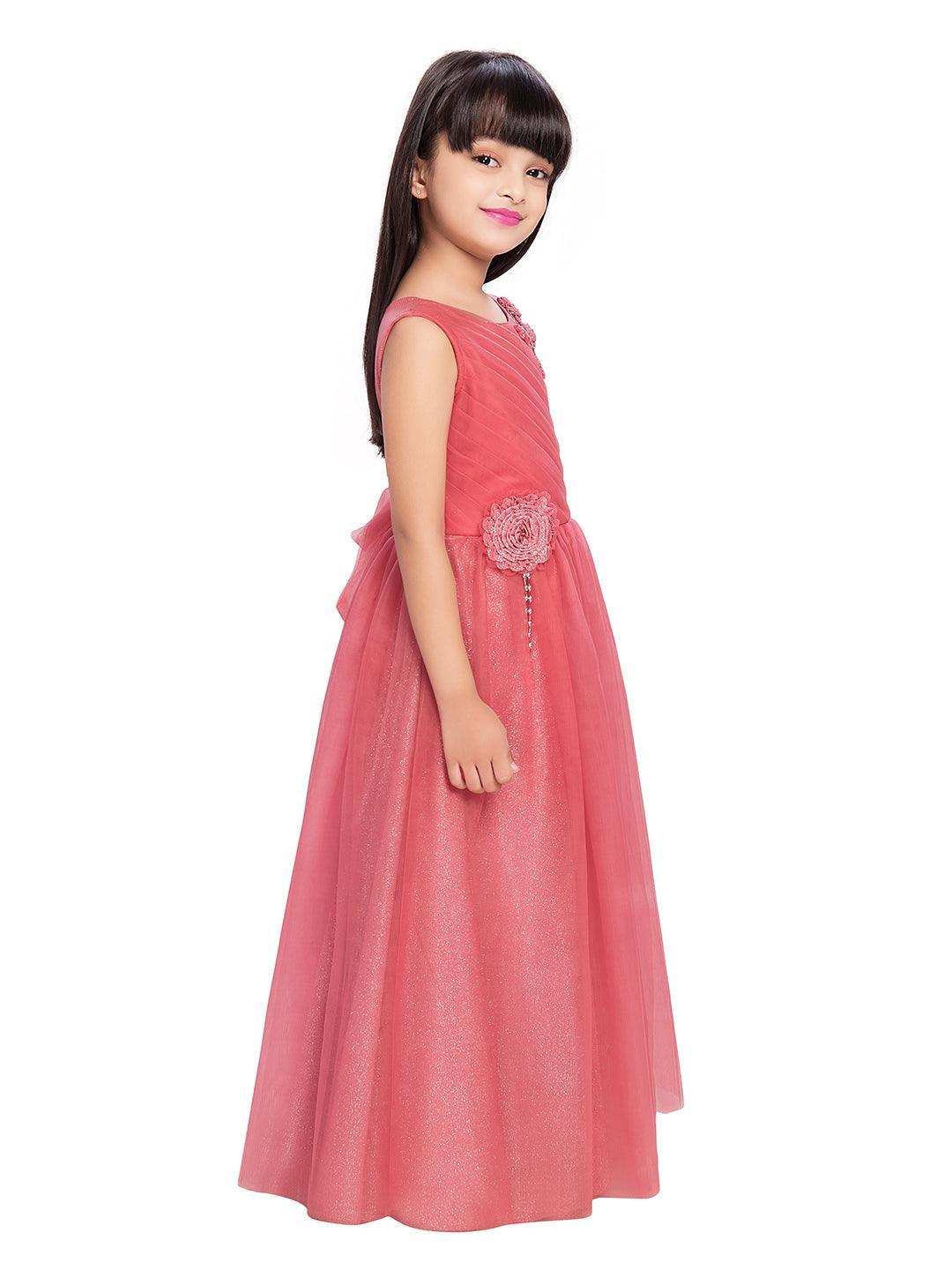 Pink Coloured Net Simple Design Gown For Girls - Betty Ethnic India - Gown - Betty Girls Wear Online