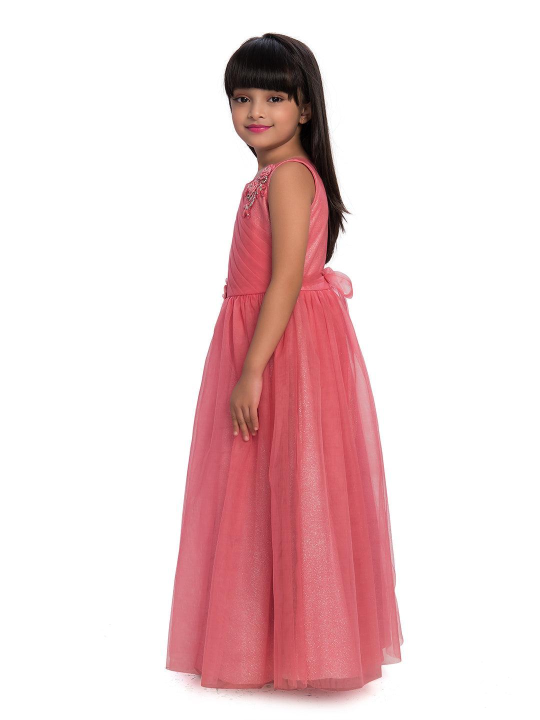 Pink Coloured Net Simple Design Gown For Girls - Betty Ethnic India - Gown - Betty Girls Wear Online