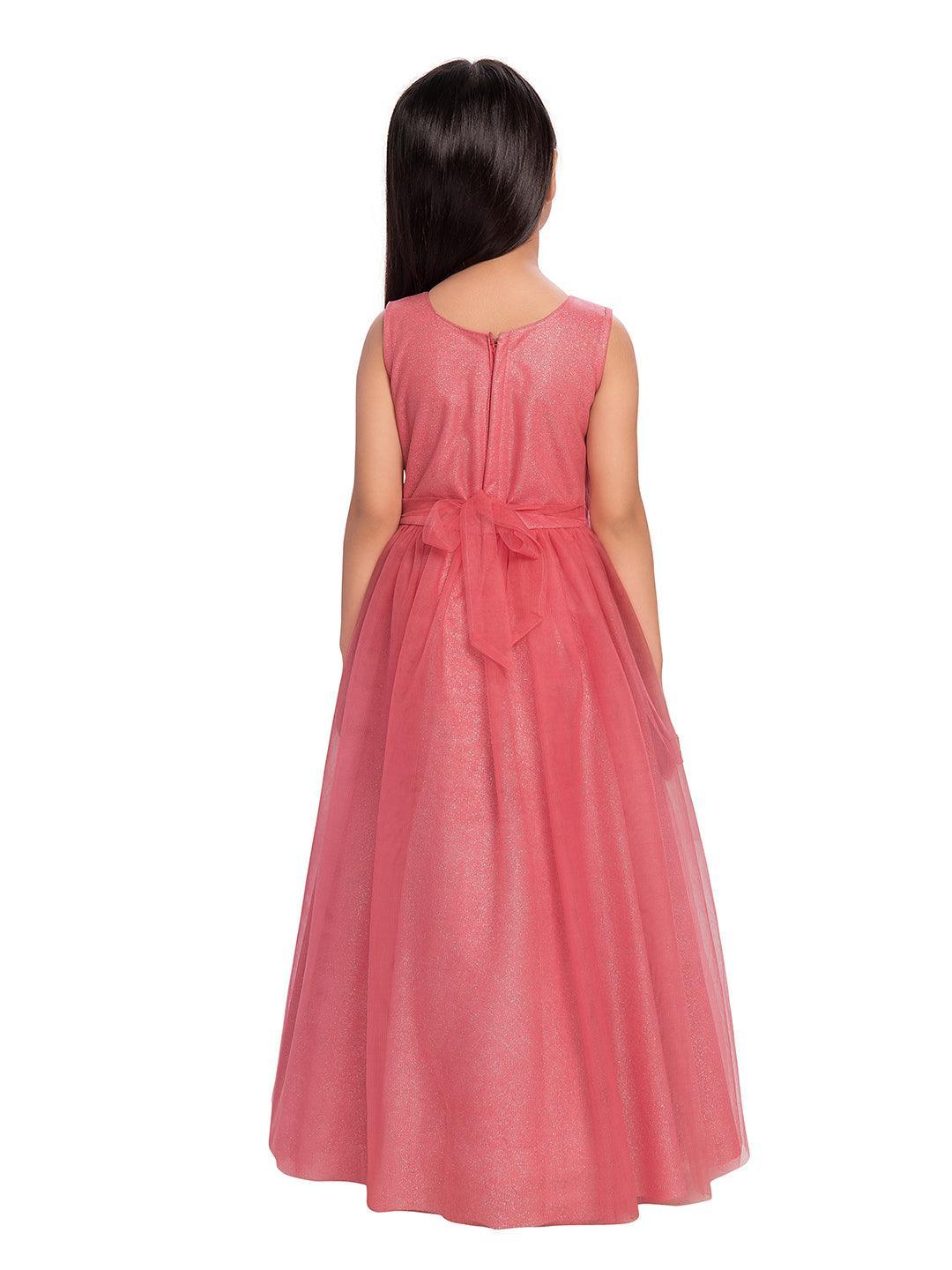 Pink Coloured Net Simple Design Gown For Girls - Betty Ethnic India - Gown - Betty Girls Wear Online