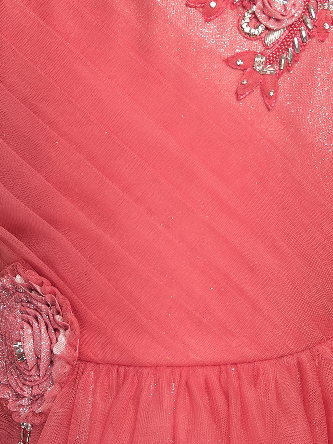 Pink Coloured Net Simple Design Gown For Girls - Betty Ethnic India - Gown - Betty Girls Wear Online