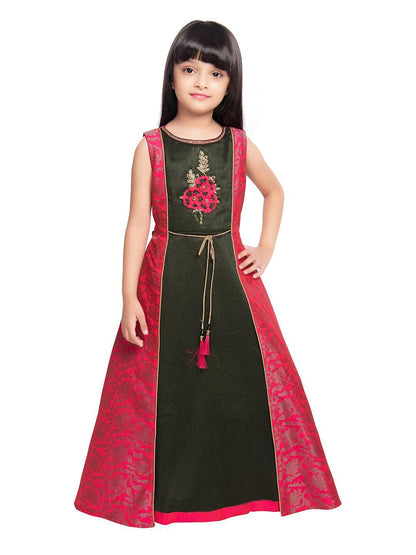 Pink Floral Jacket Styled Gown For Girls - Betty Ethnic India - Gown - Betty Girls Wear Online