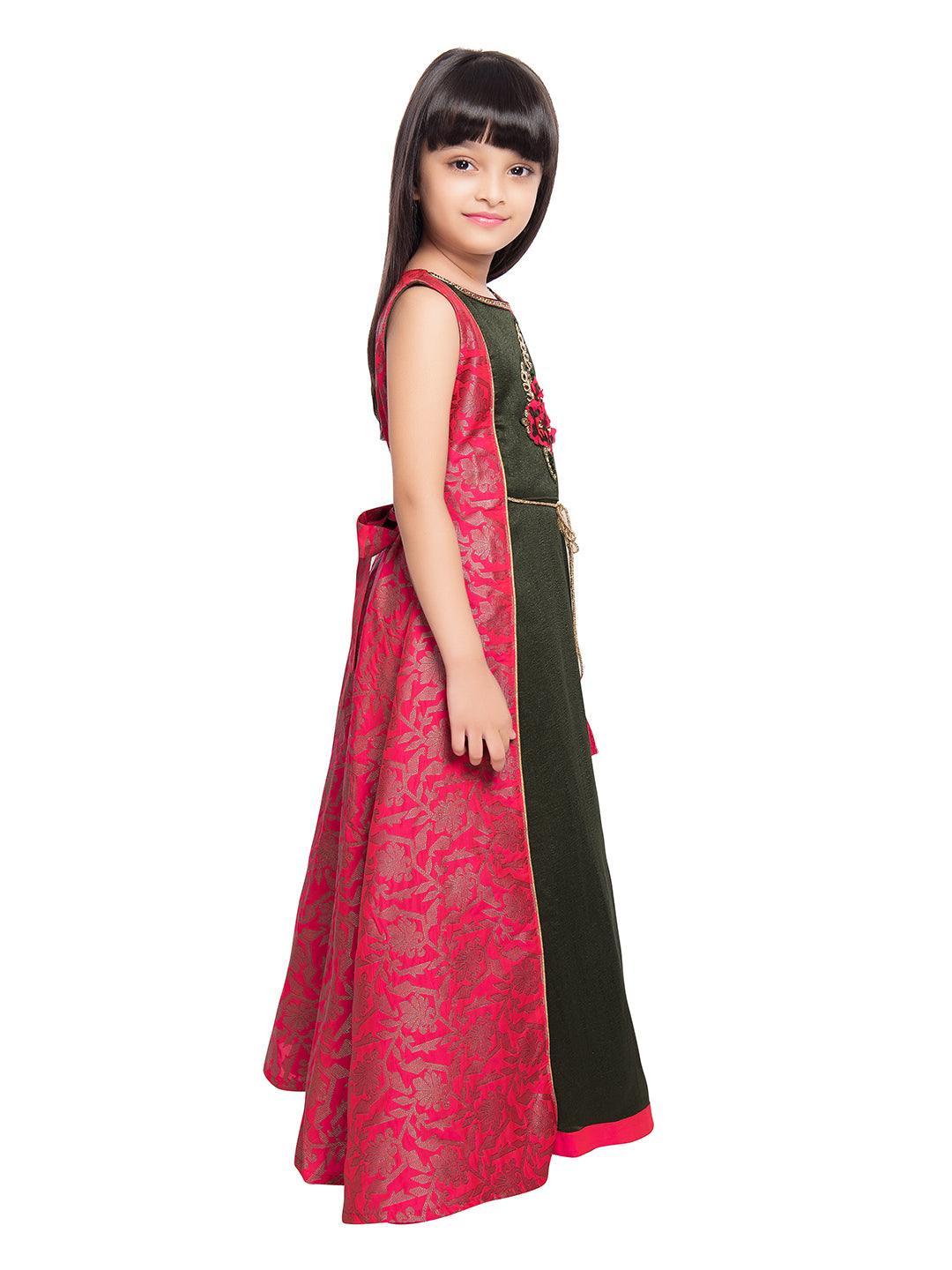 Pink Floral Jacket Styled Gown For Girls - Betty Ethnic India - Gown - Betty Girls Wear Online