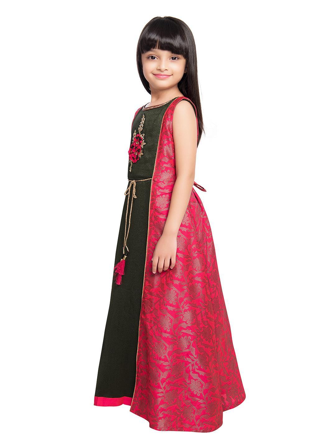 Pink Floral Jacket Styled Gown For Girls - Betty Ethnic India - Gown - Betty Girls Wear Online