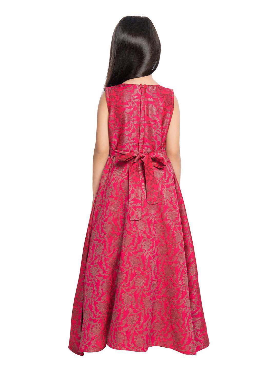 Pink Floral Jacket Styled Gown For Girls - Betty Ethnic India - Gown - Betty Girls Wear Online